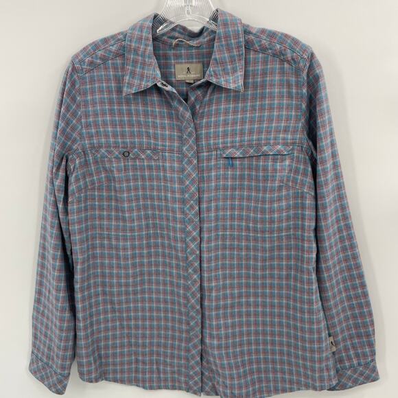 ROYAL ROBBINS Flannel Long Sleeve Shirt Size S Plaid Snap Front Grey Blue - Picture 1 of 9